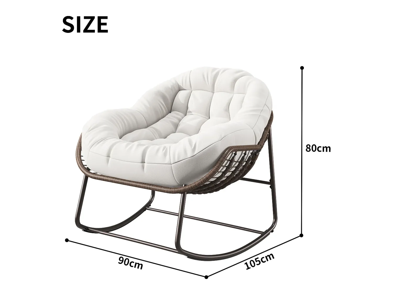 Poltrona* Cadeira relaxante, Cadeira de baloiço simples em vime, Cadeira em vime tecida à mão, Vime, Tecido impermeável, , 90 x 105 x 80 cm Bege