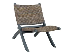 Poltrona*vidaxl Cadeira relaxante vime Kubu natural/madeira mogno maciça cinza Cinzento