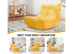Poltrona*DripeX Cadeira Strazy em tecido de lagarta amarela - assento profundo de 62 cm - 80x85x84cm Amarelo