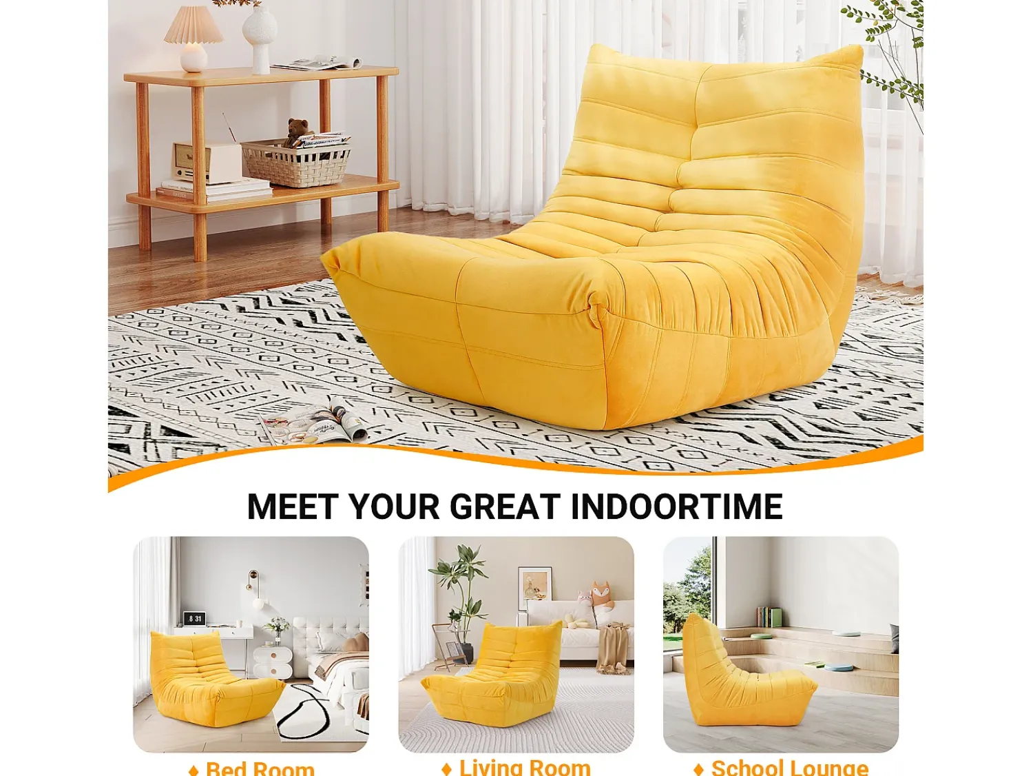 Poltrona*DripeX Cadeira Strazy em tecido de lagarta amarela - assento profundo de 62 cm - 80x85x84cm Amarelo