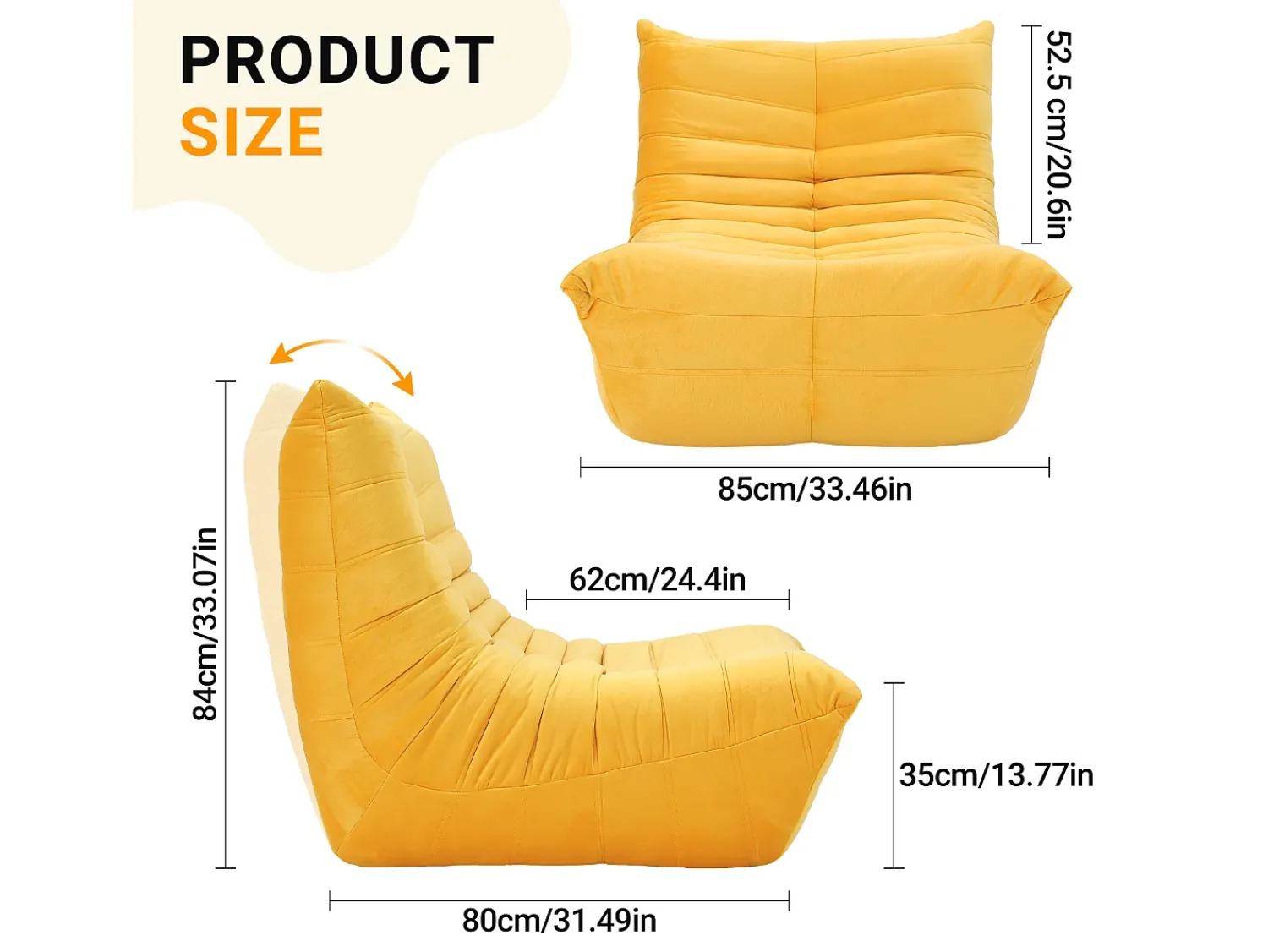 Poltrona*DripeX Cadeira Strazy em tecido de lagarta amarela - assento profundo de 62 cm - 80x85x84cm Amarelo