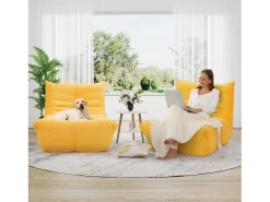 Poltrona*DripeX Cadeira Strazy em tecido de lagarta amarela - assento profundo de 62 cm - 80x85x84cm Amarelo