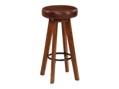 Clearance Cadeiras bar 2 pcs madeira maciça de acácia + couro genuíno PT770014 Castanho