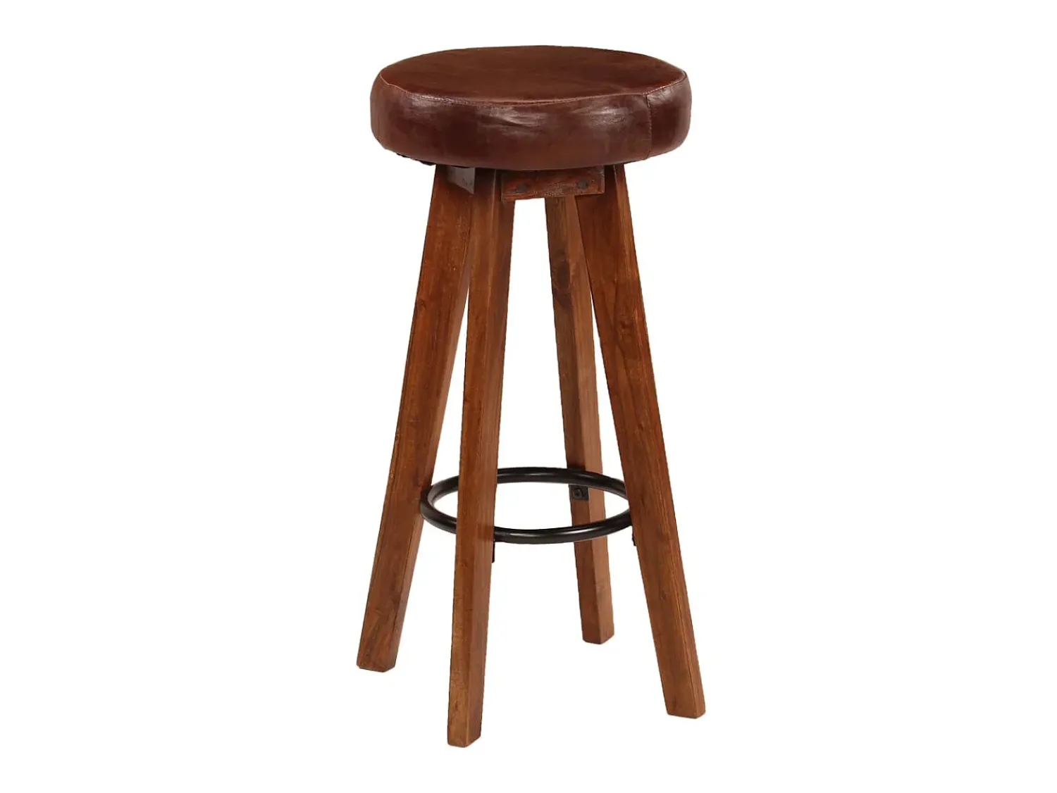 Clearance Cadeiras bar 2 pcs madeira maciça de acácia + couro genuíno PT770014 Castanho