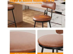 Banco* cadeiras de bar modernas com encosto, couro sintético marrom, estrutura de metal, assento com 65 cm de altura Castanho