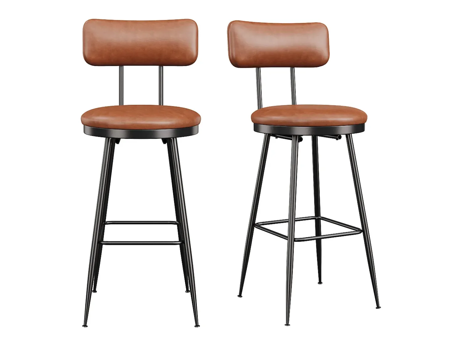 Banco* cadeiras de bar modernas com encosto, couro sintético marrom, estrutura de metal, assento com 65 cm de altura Castanho