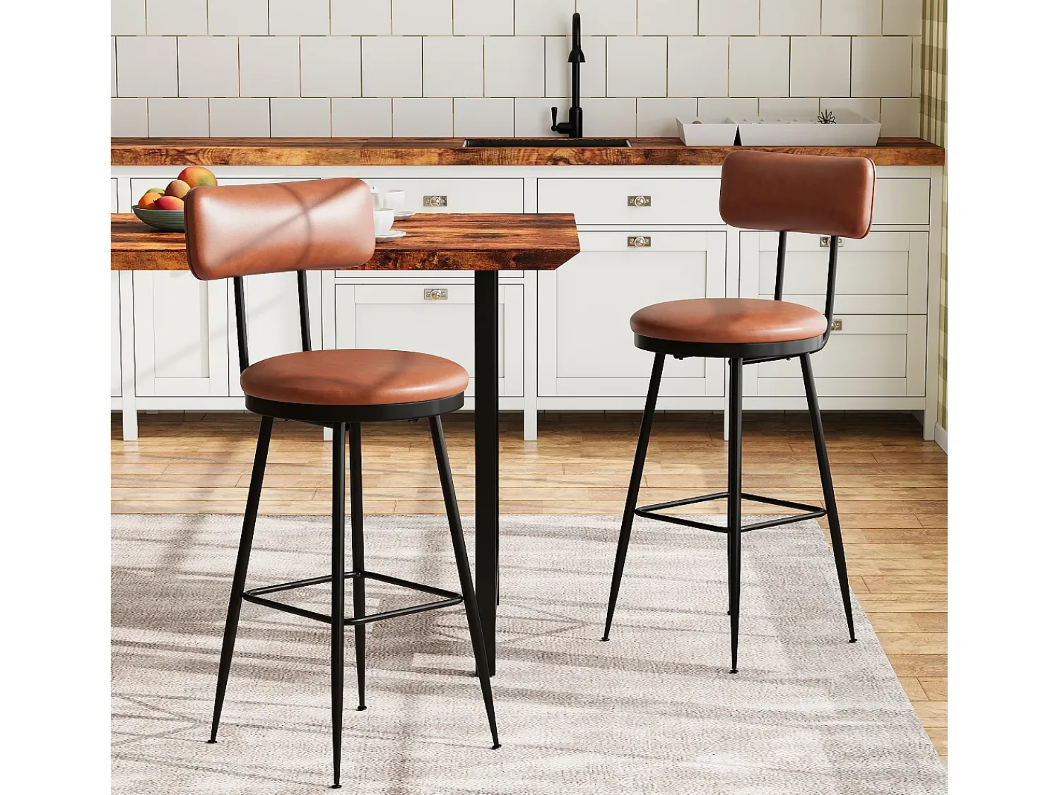 Banco* cadeiras de bar modernas com encosto, couro sintético marrom, estrutura de metal, assento com 65 cm de altura Castanho