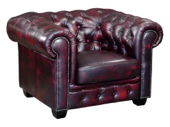 Poltrona|LINEA SOFA Cadeirão 100% pele de búfalo Cereja estilo chesterfield - BRENTON Bordeaux