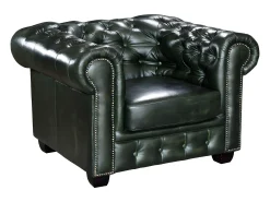 LINEA SOFA Cadeirão 100% pele de búfalo Verde imperial estilo chesterfield - BRENTON^ Poltrona