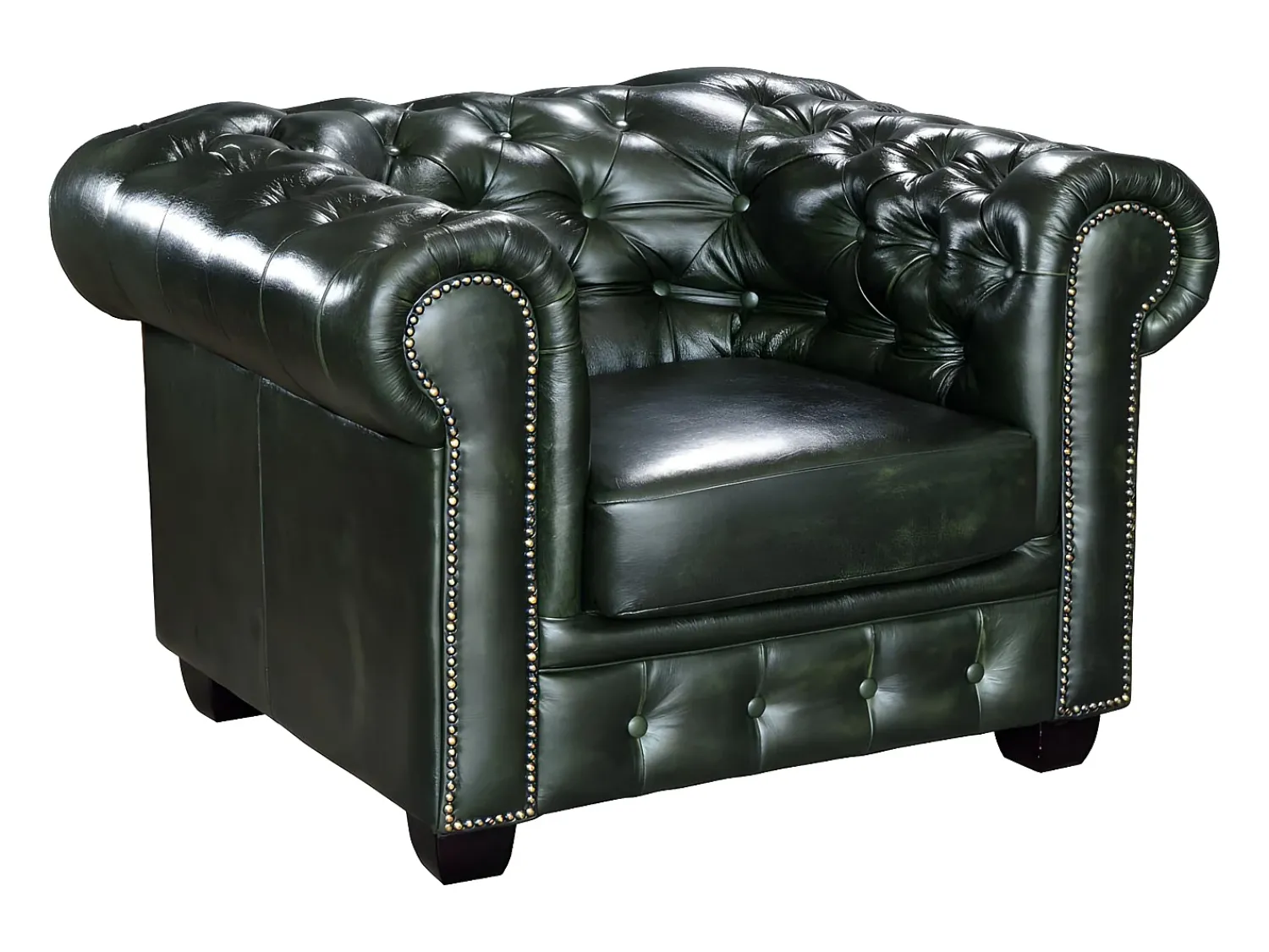 LINEA SOFA Cadeirão 100% pele de búfalo Verde imperial estilo chesterfield - BRENTON^ Poltrona