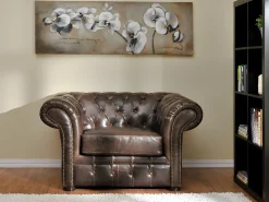 Poltrona|Vente-unique Cadeirão 100% pele envelhecida estilo chesterfield - CLOTAIRE Castanho chocolate