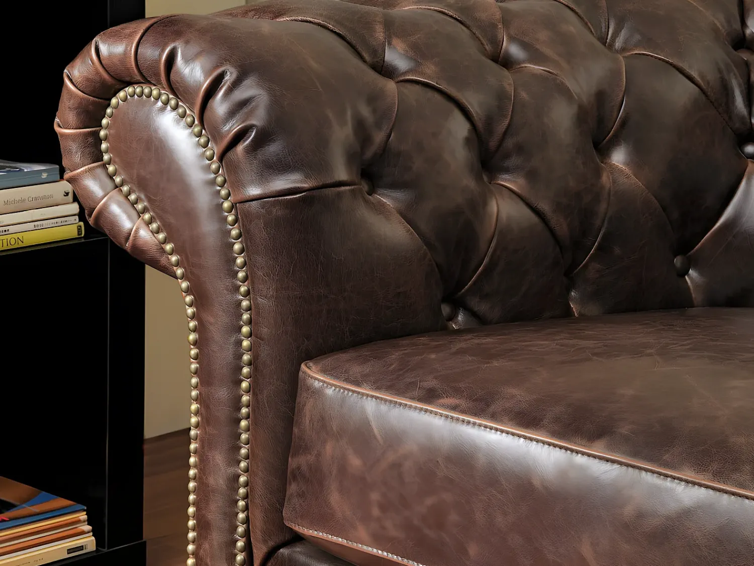 Poltrona|Vente-unique Cadeirão 100% pele envelhecida estilo chesterfield - CLOTAIRE Castanho chocolate