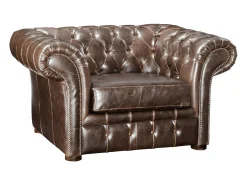 Poltrona|Vente-unique Cadeirão 100% pele envelhecida estilo chesterfield - CLOTAIRE Castanho chocolate