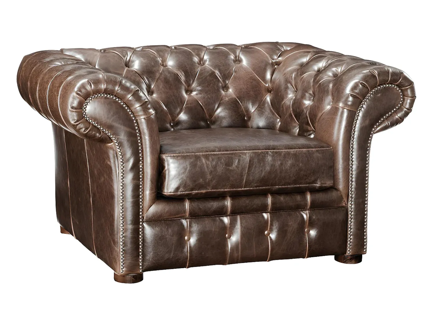 Poltrona|Vente-unique Cadeirão 100% pele envelhecida estilo chesterfield - CLOTAIRE Castanho chocolate