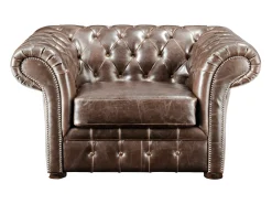 Poltrona|Vente-unique Cadeirão 100% pele envelhecida estilo chesterfield - CLOTAIRE Castanho chocolate