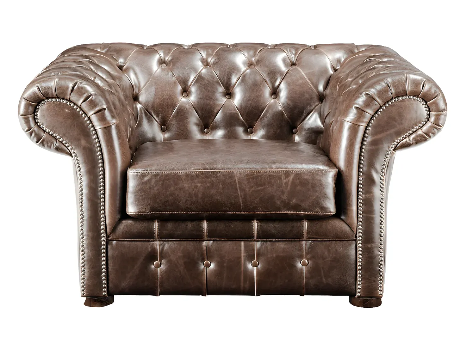 Poltrona|Vente-unique Cadeirão 100% pele envelhecida estilo chesterfield - CLOTAIRE Castanho chocolate