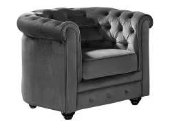 Vente-unique Cadeirão confort CHESTERFIELD - Veludo antracite^ Poltrona