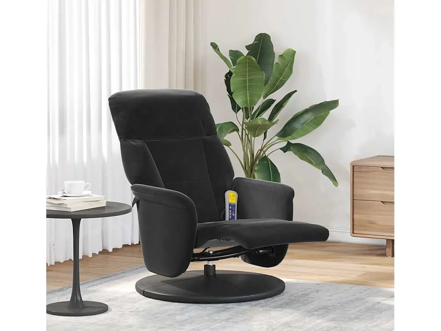 Cadeirão de massagens reclinável com apoio de pés veludo SHL40663 Preto