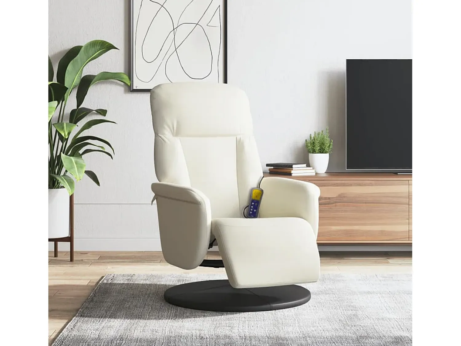 Poltrona| Cadeirão de massagens reclinável com apoio de pés veludo SHL511466 Creme