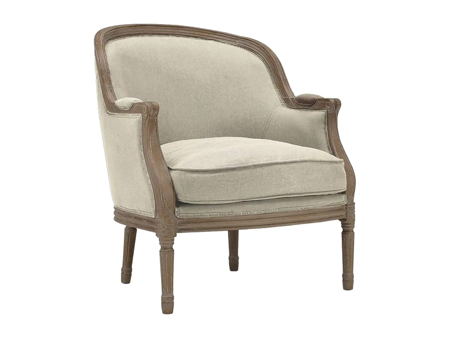Poltrona*Vente-unique Cadeirão em tecido 100% linho Bege estilo charme - ALIENOR Creme
