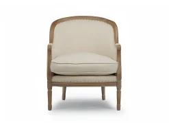 Poltrona*Vente-unique Cadeirão em tecido 100% linho Bege estilo charme - ALIENOR Creme