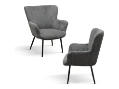 Poltrona| Cadeirão em tecido com efeito de veludo , pernas em metal antracite - MEGEVE Cinzento