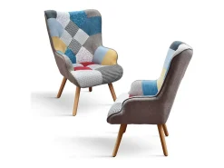 Poltrona| Cadeirão em tecido patchwork multicolorido com pernas de madeira - HAVANA Multicor