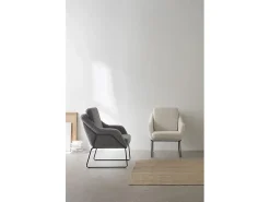 Poltrona| Cadeirão estofado com pernas metálicas pretas Cinzento