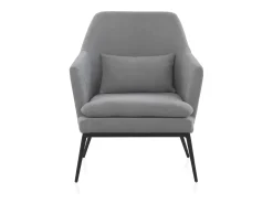 New Cadeirão estofado em cinzento pérola com almofada e pernas em metal preto Multicor