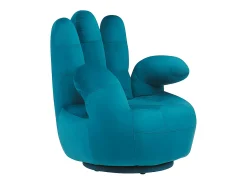 Online Vente-unique Cadeirão giratório em forma de mão em veludo - CATCHY Azul esverdeado
