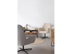 Poltrona| Cadeirão giratório estofado em creme com pernas metálicas Bege