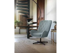 Clearance Cadeirão giratório estofado em claro e pernas metálicas Azul