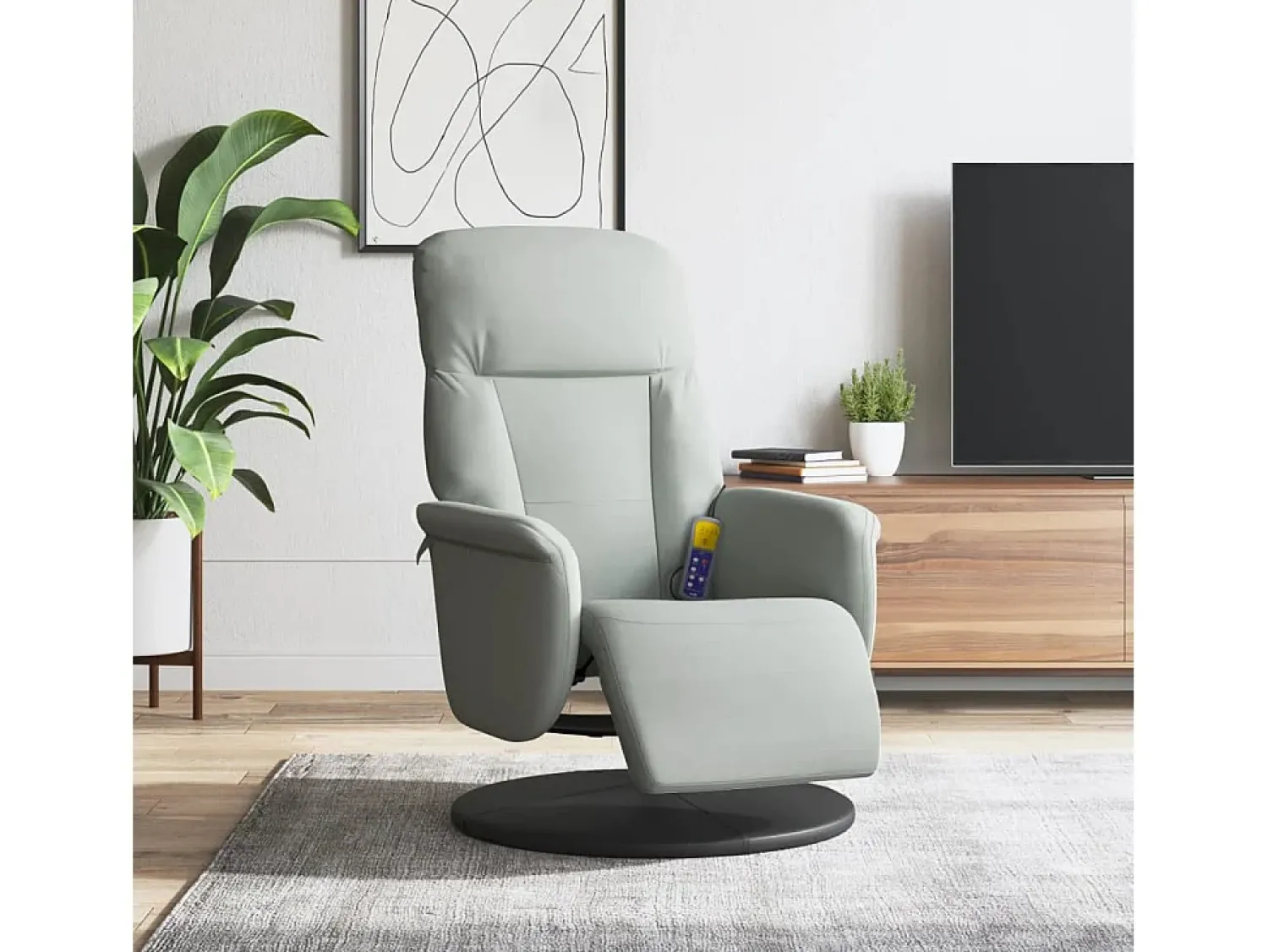Poltrona| Cadeirão massagens reclinável + apoio de pés veludo cinza-claro SHL934285 Cinzento claro