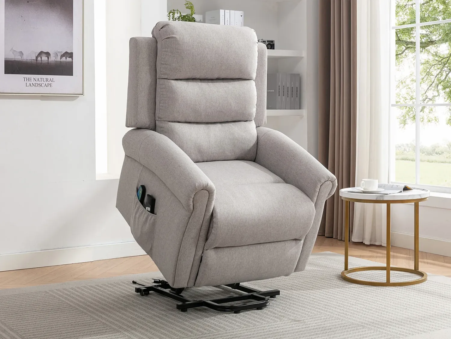 Best Vente-unique Cadeirão reclinável articulado elétrico tecido - LOVARI Bege