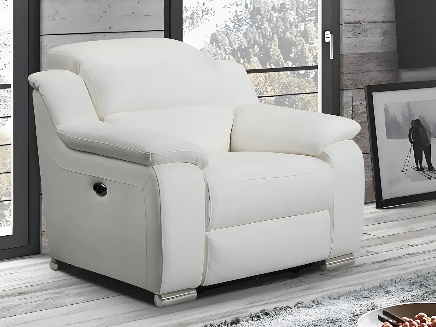 Poltrona*Vente-unique Cadeirão relax elétrico em pele de vaca Marfim - ARENA III Branco
