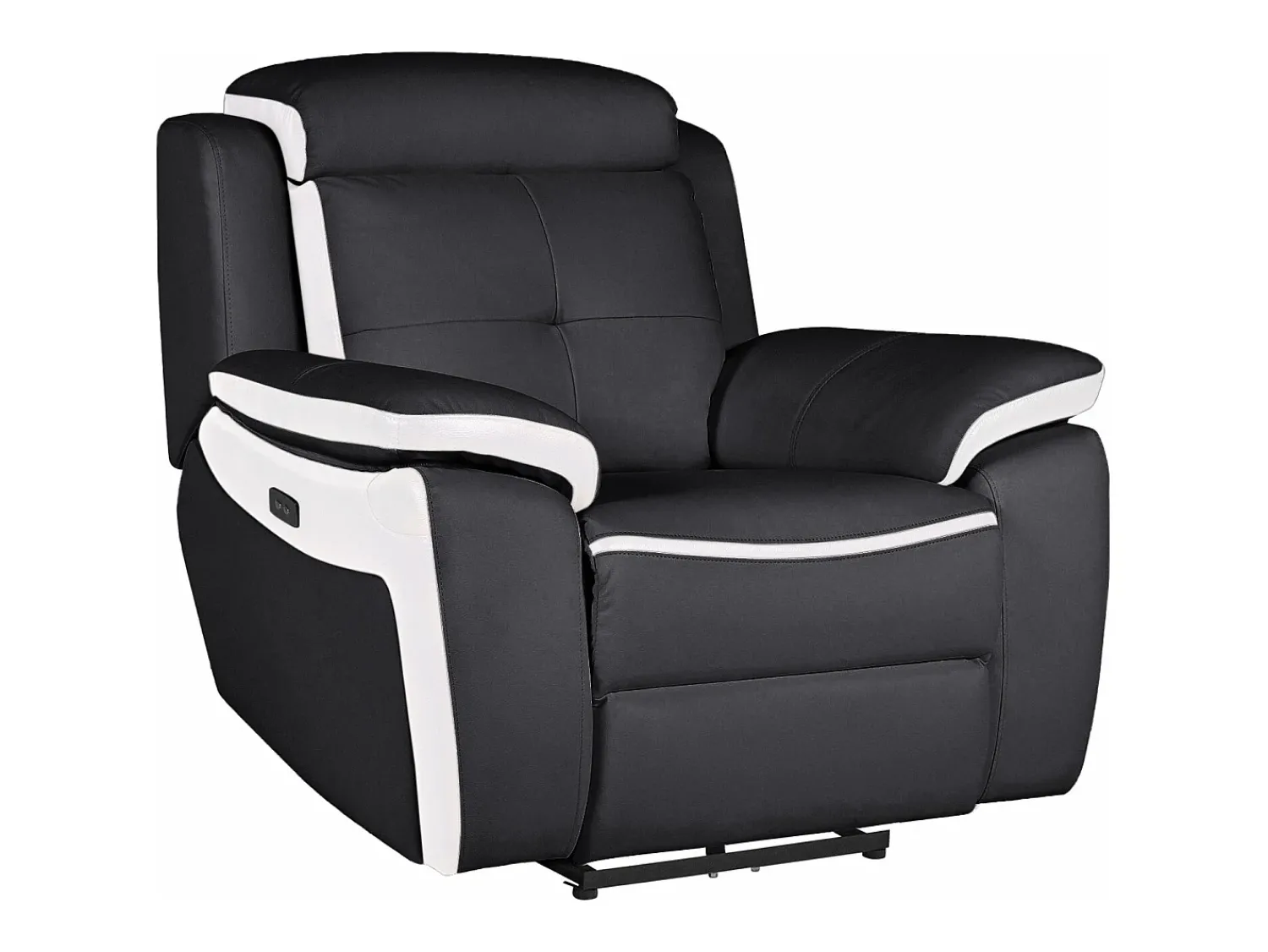 Best Vente-unique Cadeirão relax elétrico em pele Preto e branco - ANGELIQUE Preto / Branco
