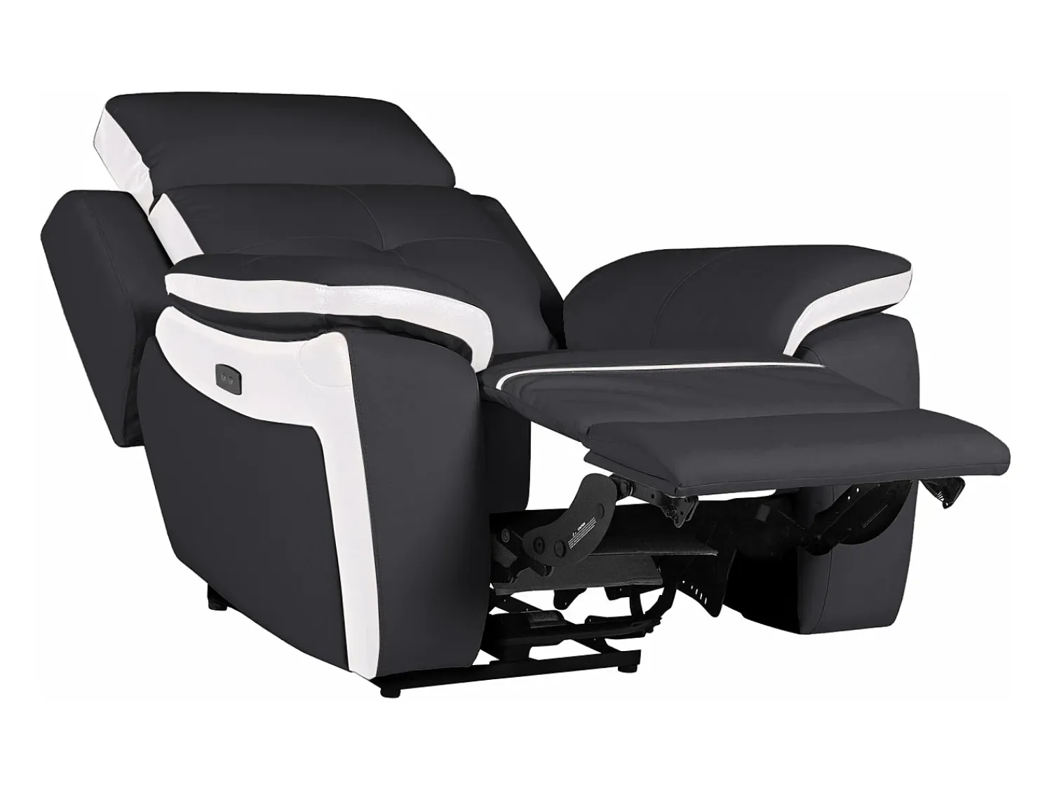 Best Vente-unique Cadeirão relax elétrico em pele Preto e branco - ANGELIQUE Preto / Branco