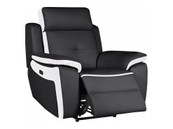 Best Vente-unique Cadeirão relax elétrico em pele Preto e branco - ANGELIQUE Preto / Branco