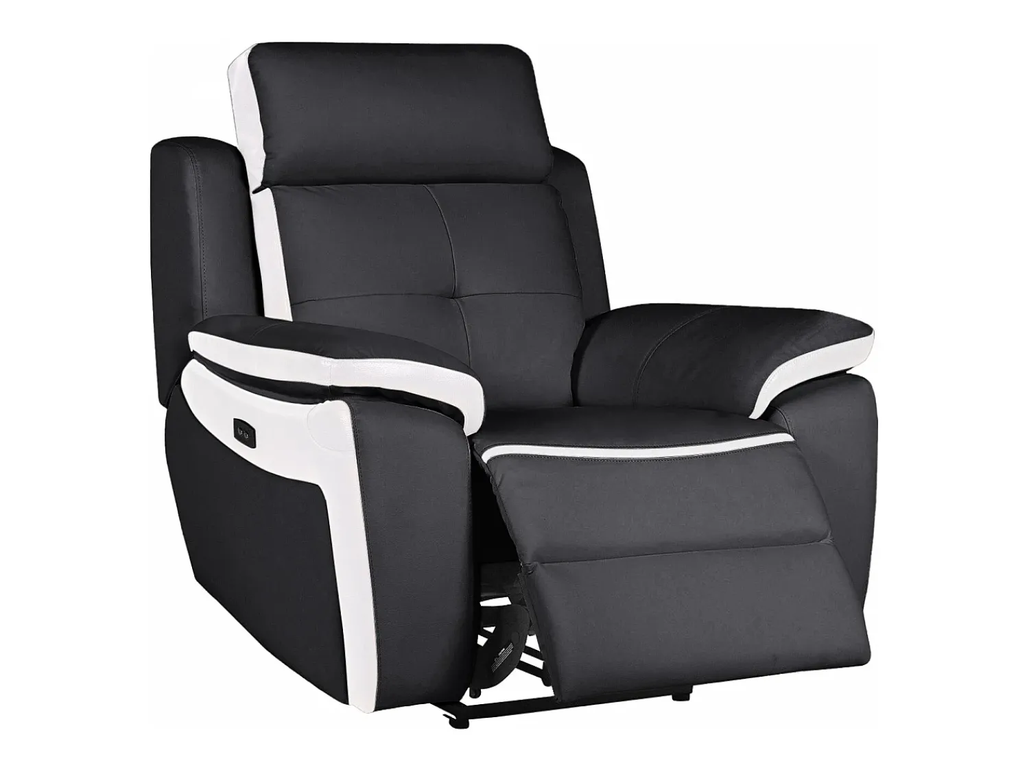 Best Vente-unique Cadeirão relax elétrico em pele Preto e branco - ANGELIQUE Preto / Branco