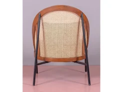 Poltrona|Nest Dream Cadeirão retro vintage em madeira de nogueira e rotim natural - Robín - Noz Natural escuro