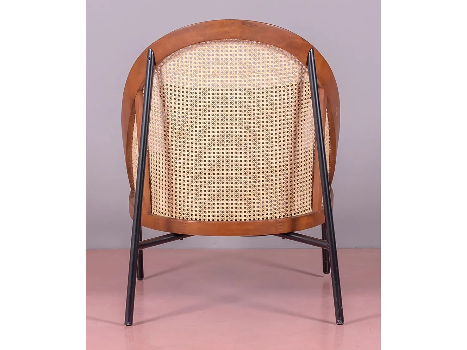 Poltrona|Nest Dream Cadeirão retro vintage em madeira de nogueira e rotim natural - Robín - Noz Natural escuro