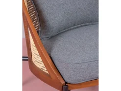 Poltrona|Nest Dream Cadeirão retro vintage em madeira de nogueira e rotim natural - Robín - Noz Natural escuro
