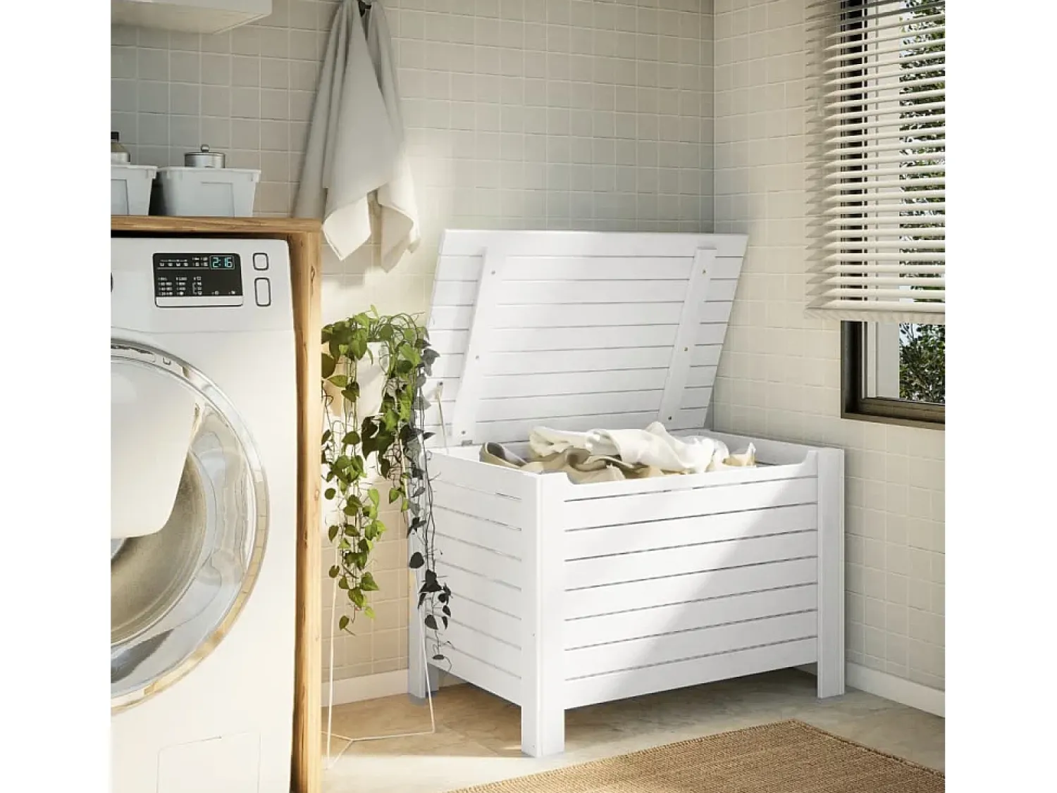 Hot Caixa arrumação c/ tampa RANA 100x49x54 cm pinho maciço PT448270 Branco