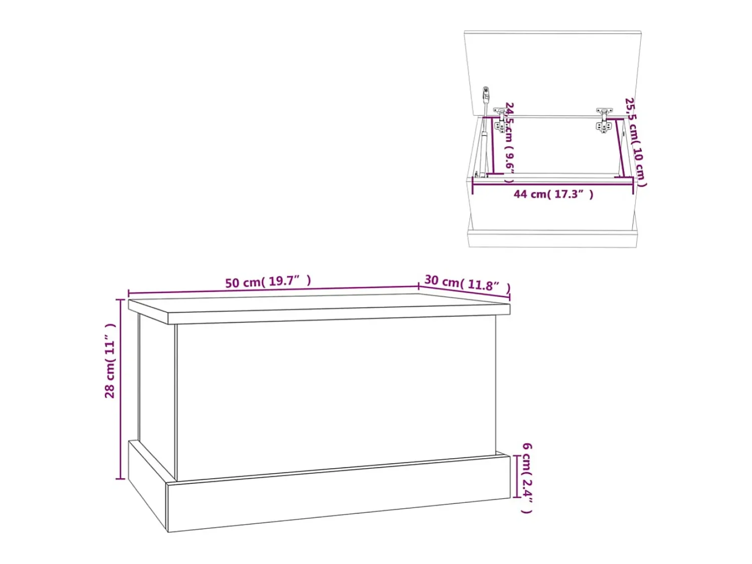 vidaxl Caixa de arrumação branca 50x30x28 cm madeira projetada^ Acessórios De Arrumação