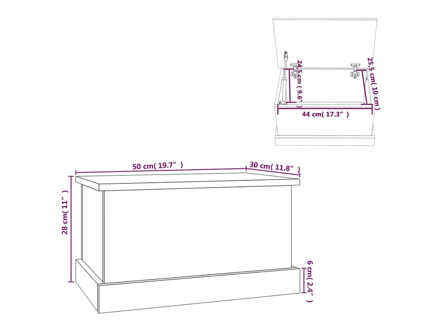 vidaxl Caixa de arrumação branca 50x30x28 cm madeira projetada^ Acessórios De Arrumação