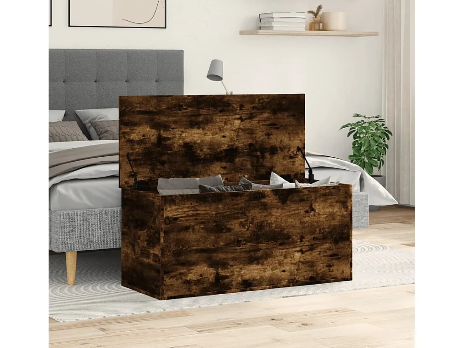 Clearance Caixa de arrumação 100x42x46 cm deriv. madeira carvalho fumado PT251608 Castanho