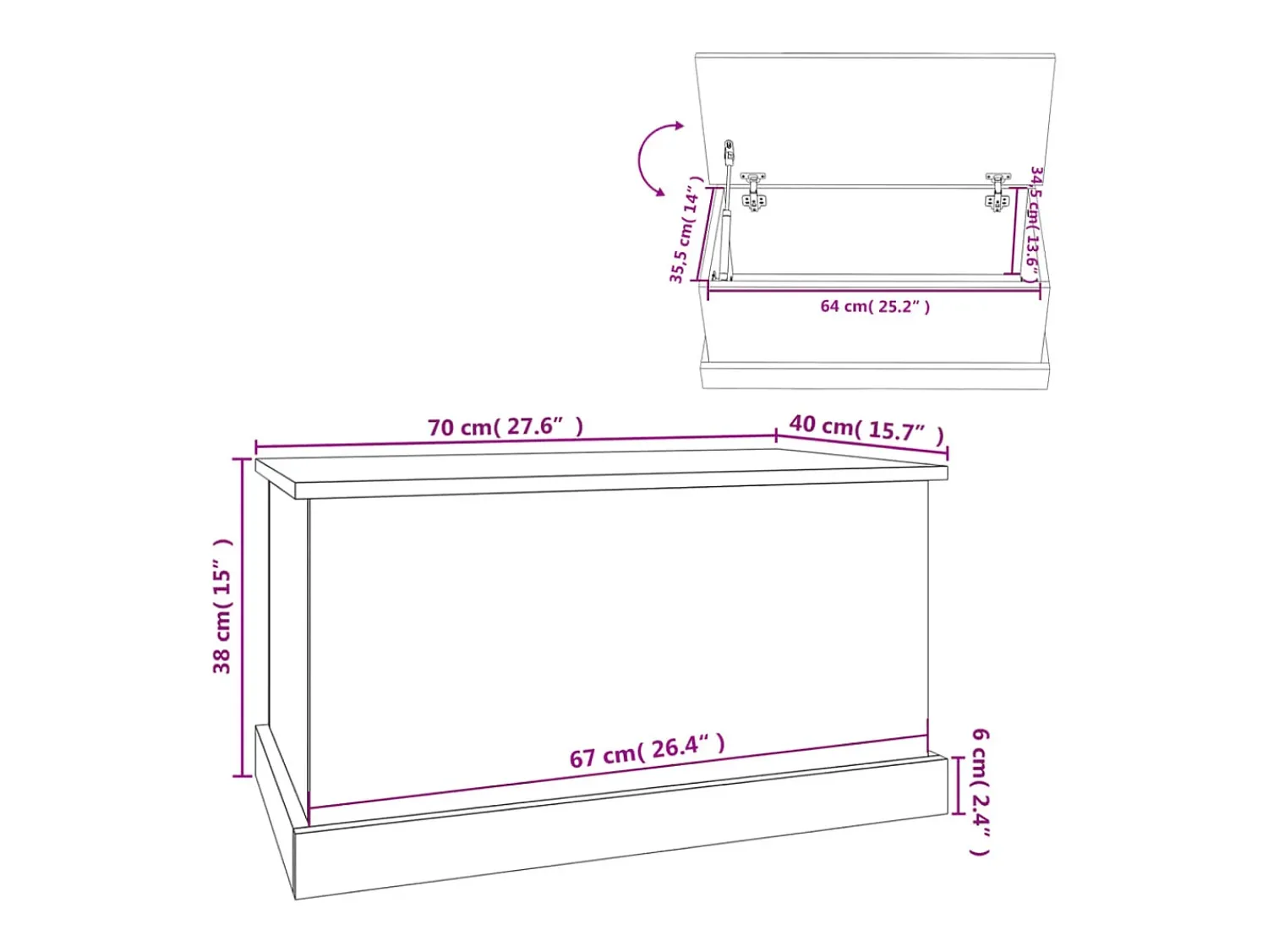 vidaxl Caixa de arrumação 70x40x38 cm derivados de madeira^ Acessórios De Arrumação