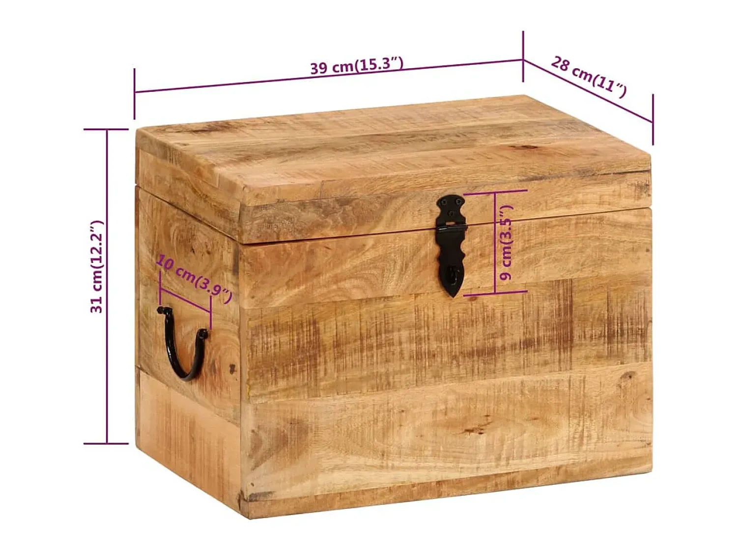 Acessórios De Arrumação|vidaxl Caixa de arrumação 39x28x31 cm madeira de mangueira maciça Natural claro