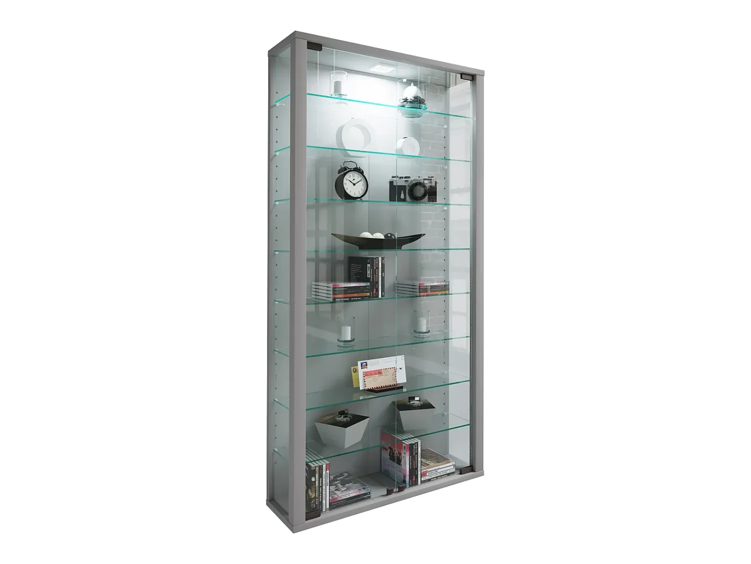 Vitrina*VCM Caixa de exposição de vidro pendurada | Vitrine de vidro com vidro de segurança ESG | Dimensões: A. 114 x L. 59 x P. 18 cm | Vitrosa Maxi (prata) Multicor