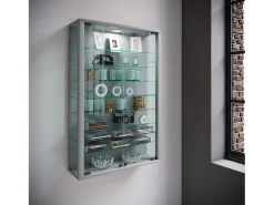 Vitrina|VCM Caixa de exposição de vidro pendurada | Vitrine de vidro com vidro de segurança ESG | Dimensões: A. 91 x L. 59 x P. 18 cm | Vitrosa Mini (prata) Multicor